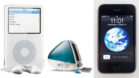 Getty Images A picture of Apple products designed by Jony Ive and his team - the iPod, the iMac and the iPhone 