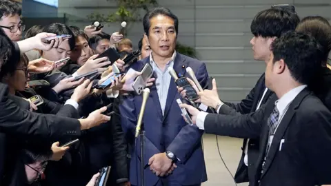 Reuters Japan's Agriculture, Forestry and Fisheries Minister Taku Eto speaks to the media after a meeting with Prime Minister Shigeru Ishiba over his controversial comments about receiving rice from supporters, Tokyo, Japan 19 May, 2025.