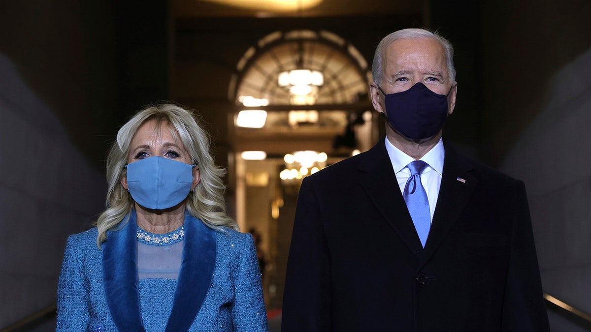 President-elect Joe Biden and Jill Biden arrive at Biden's inauguration on the West Front of the U.S. Capitol on Wednesday, Jan. 20, 2021 in Washington, D.C.