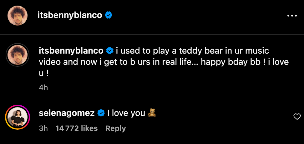 selena's comment on benny's birthday post