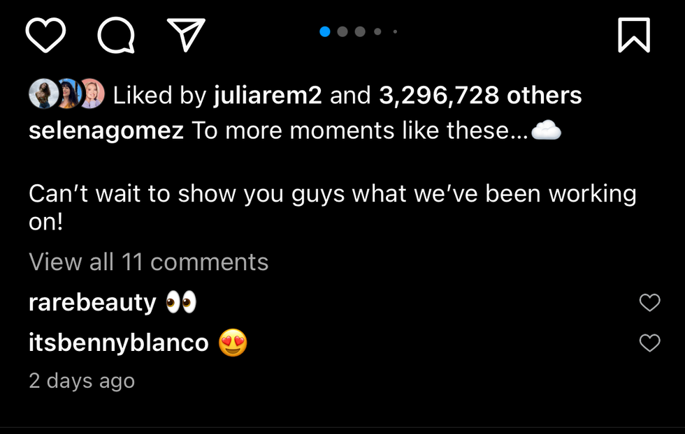 benny blanco's comment on selena gomez's post