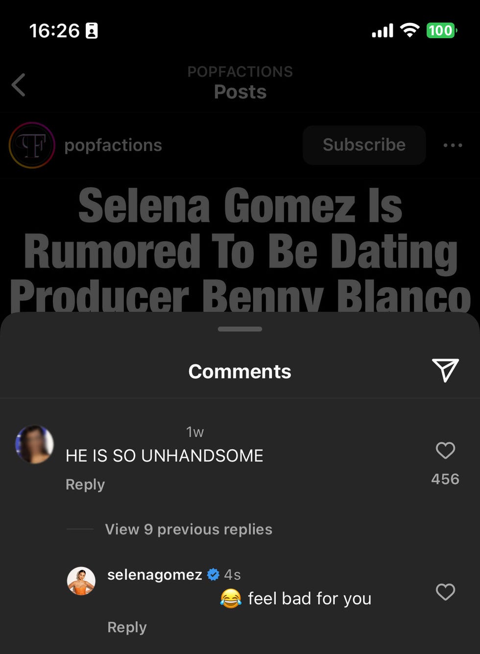 selena gomez defending benny blanco on ig﻿