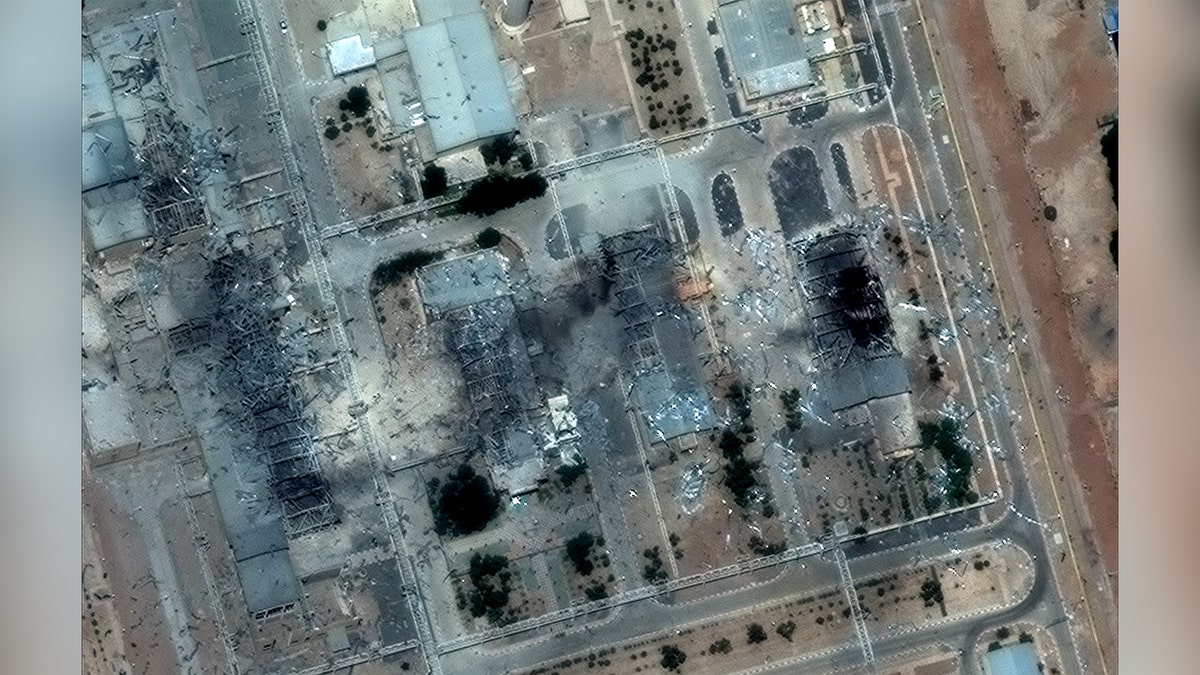 Close-up view of destroyed building at the nuclear site in Isfahan, Iran.