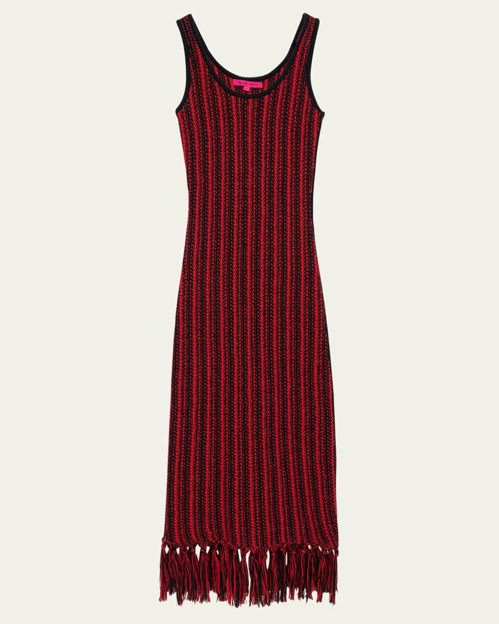 Striped Fringe Sleeveless Maxi Dress