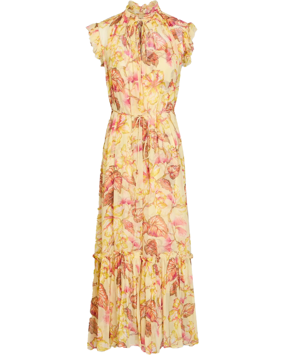 Ruffled Floral-Print Crepon Midi Dress