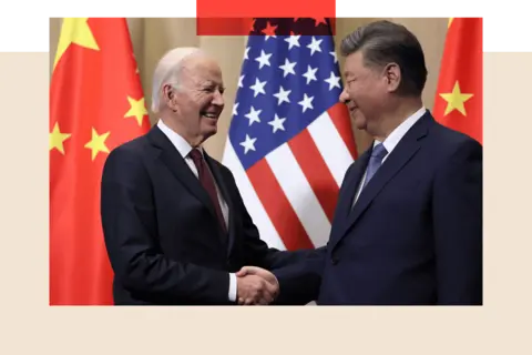 REUTERS/Leah Millis Former US President Joe Biden shaking hands with China's President Xi Jinping 