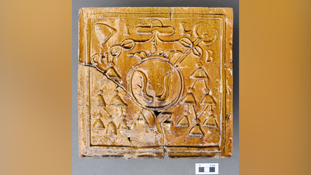 Close-up of orange tile found