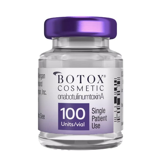 vial of botox cosmetic with clear liquid and purple cap
