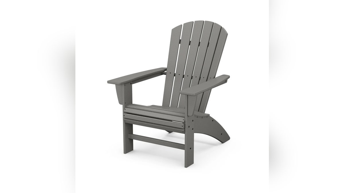 This curved Adirondack chair is sturdy and spacious.