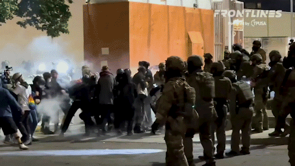 gif of federal protest, officers in Portland