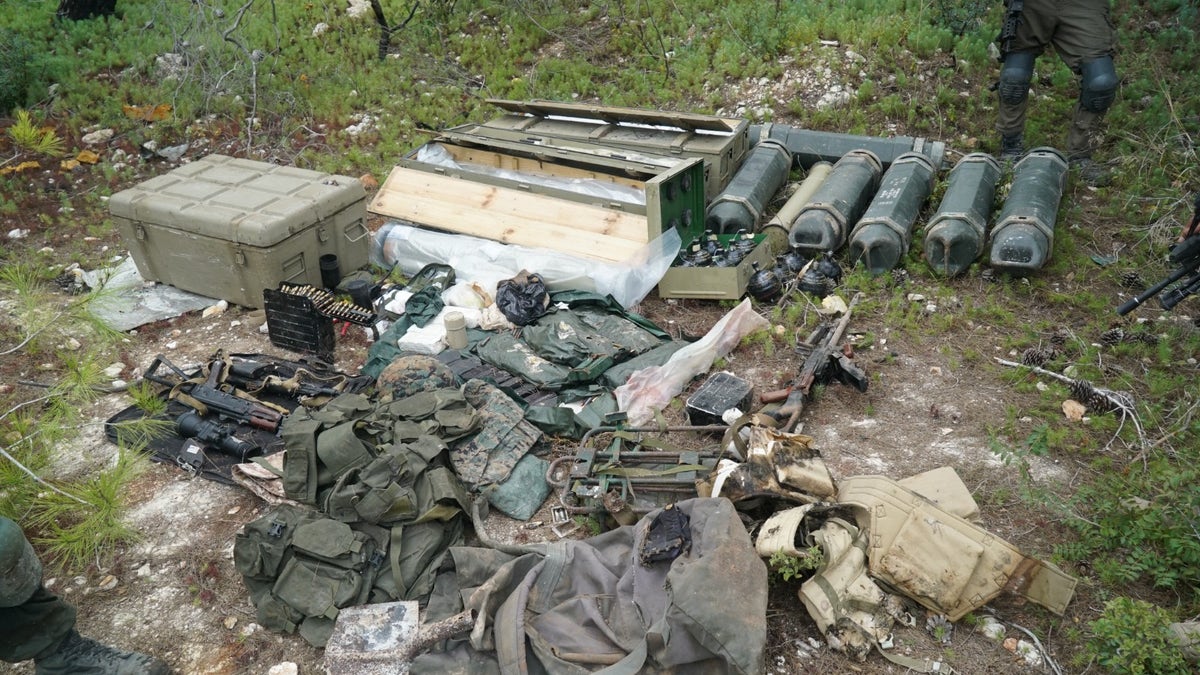 Hezbollah weapons cache located near a UNIFIL post by IDF troops in southern Lebanon.