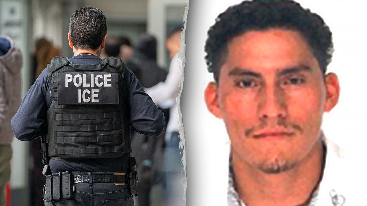 ICE agent, left, and Jose Reyes Leon-Deras, right is wanted for child rape in Italy.