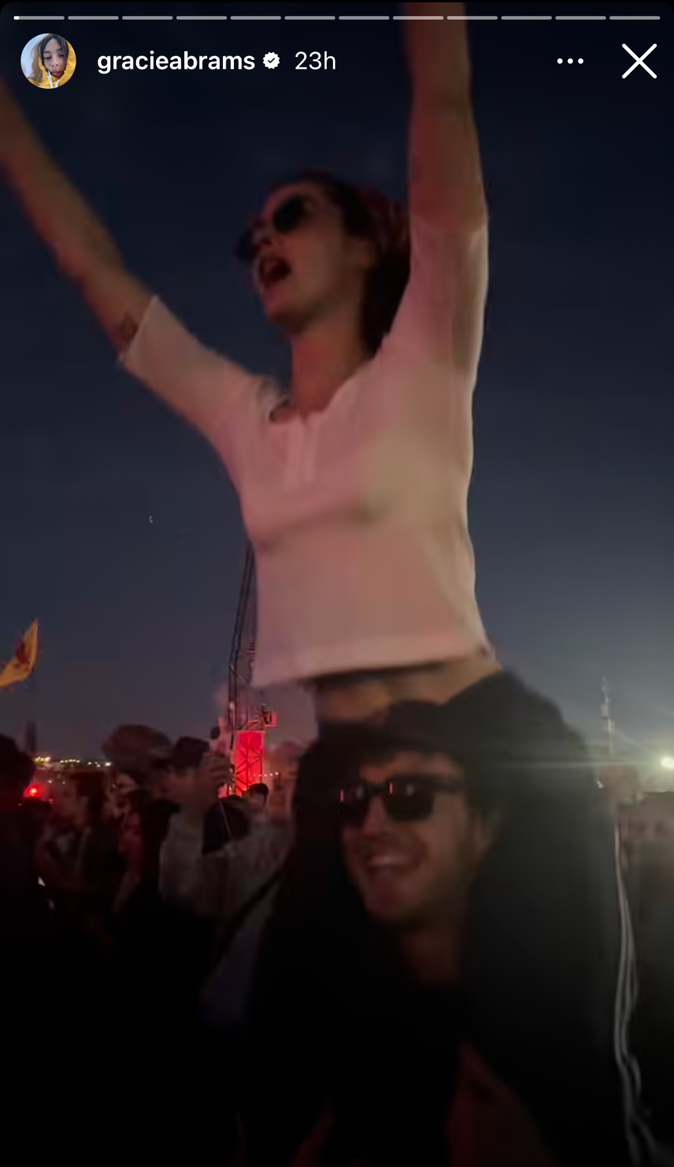 gracie abrams on paul mescal's shoulder during glastonbury