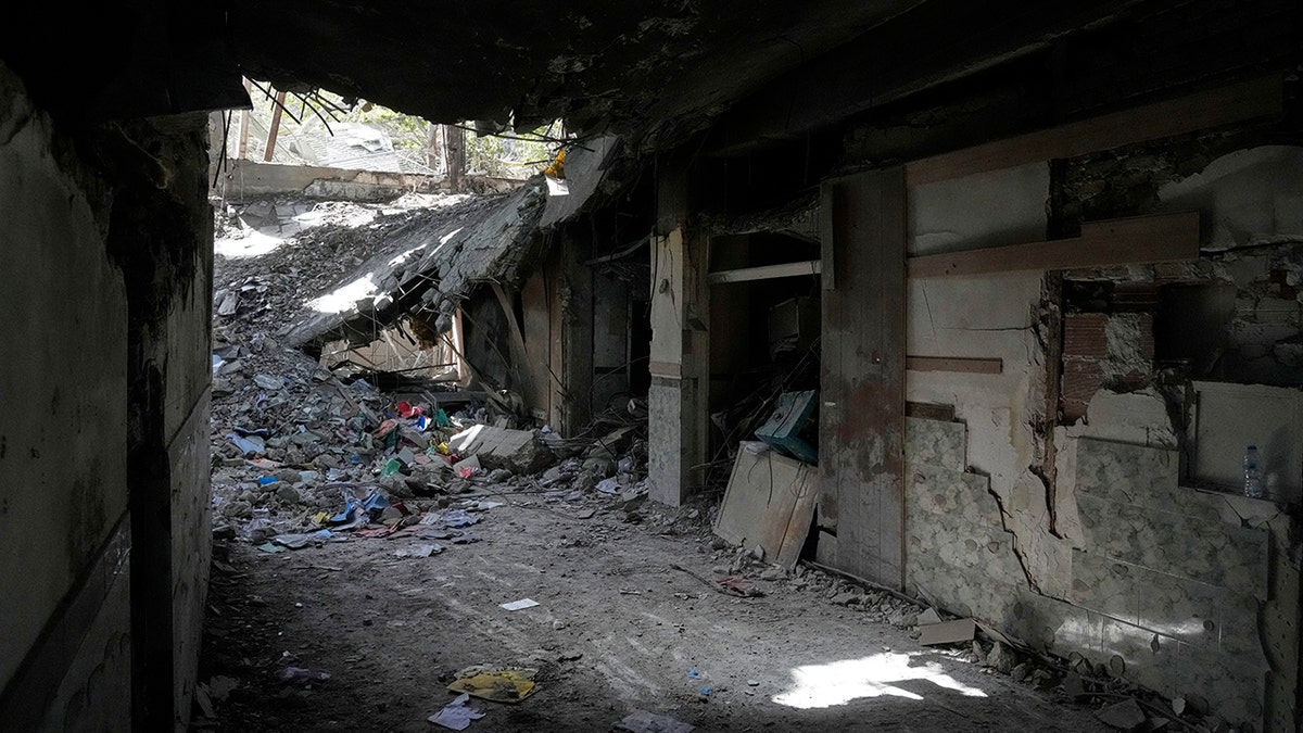 Debris near the damaged office building at Evin prison