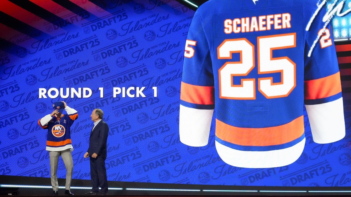 Matthew Schaefer is selected as the first overall pick to the New York Islanders in the first round of the 2025 NHL Draft at Peacock Theater