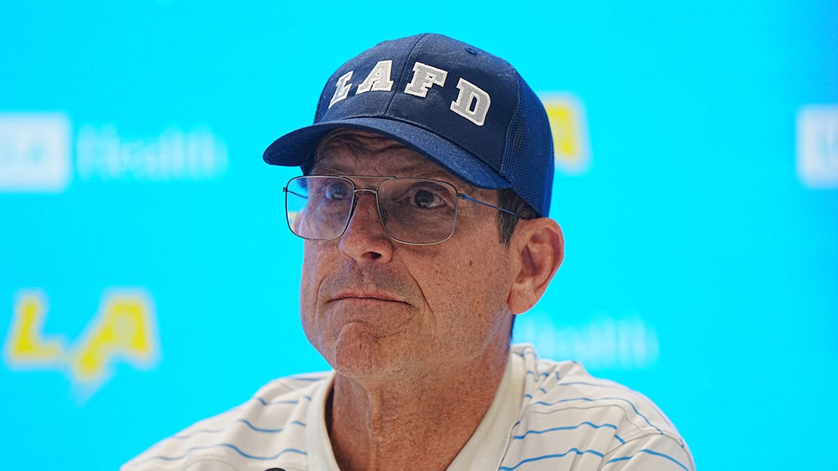 Harbaugh talks to media 