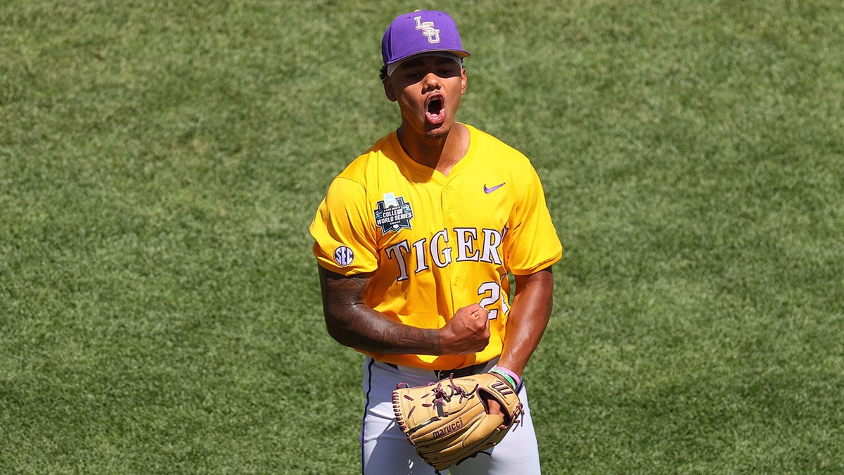 Anthony Eyanson reacts after striking out batter