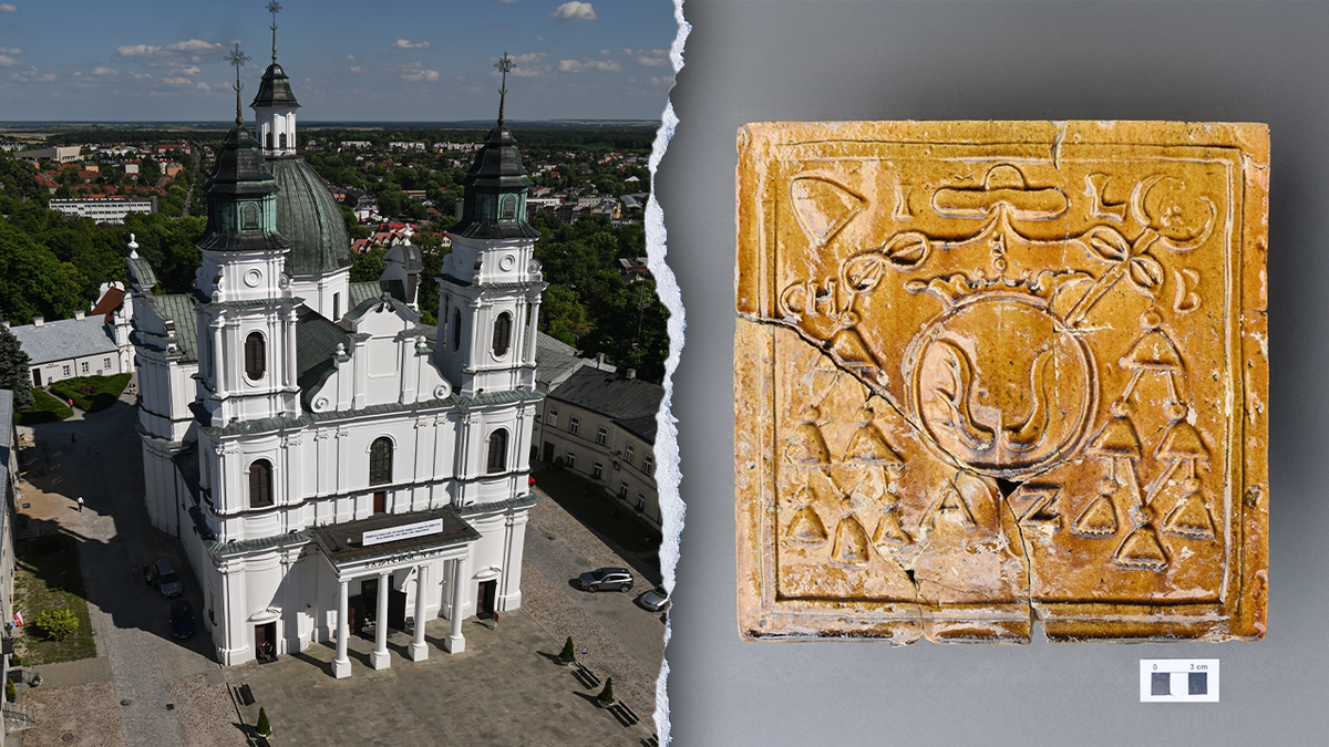 Split image of church, tile