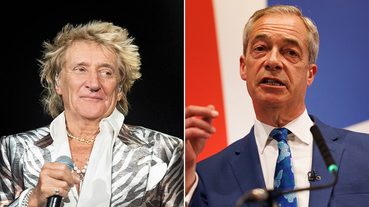 A split of Rod Stewart and Nigel Farage