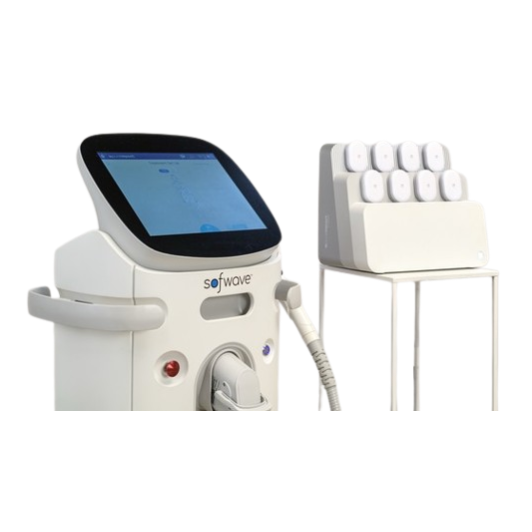 device used for skin treatment featuring a touchscreen interface and multiple treatment heads