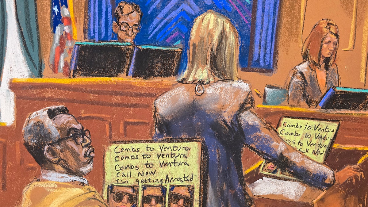 Witness DeLeassa Penland on the stand during the P. Diddy trial.