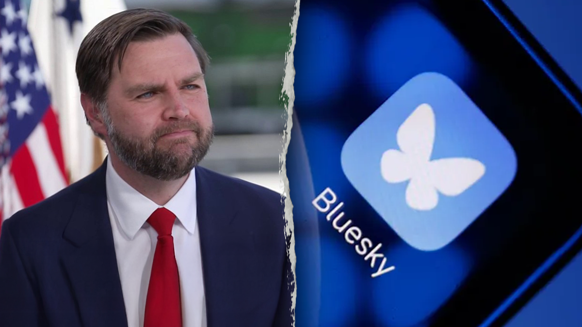 Vance, left; Bluesky app on phone right