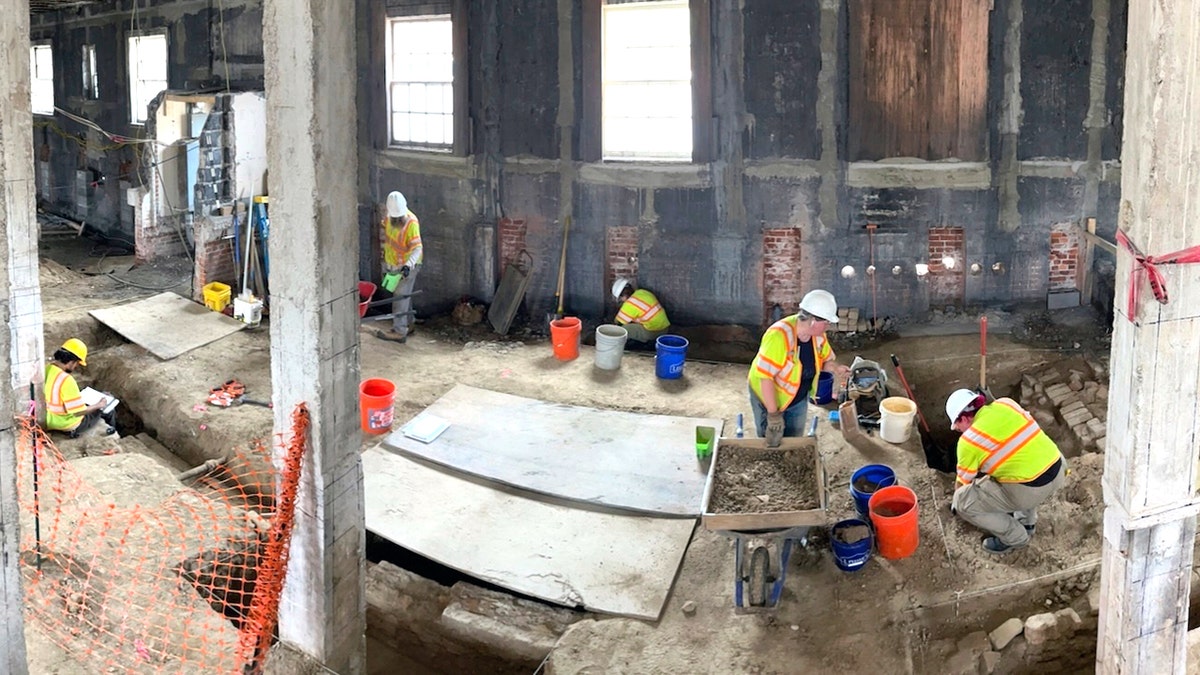 William & Mary archaeologists uncover a foundation from the 1700s that once held the nation's oldest surviving schoolhouse for Black children in 2025, in Williamsburg, Va.