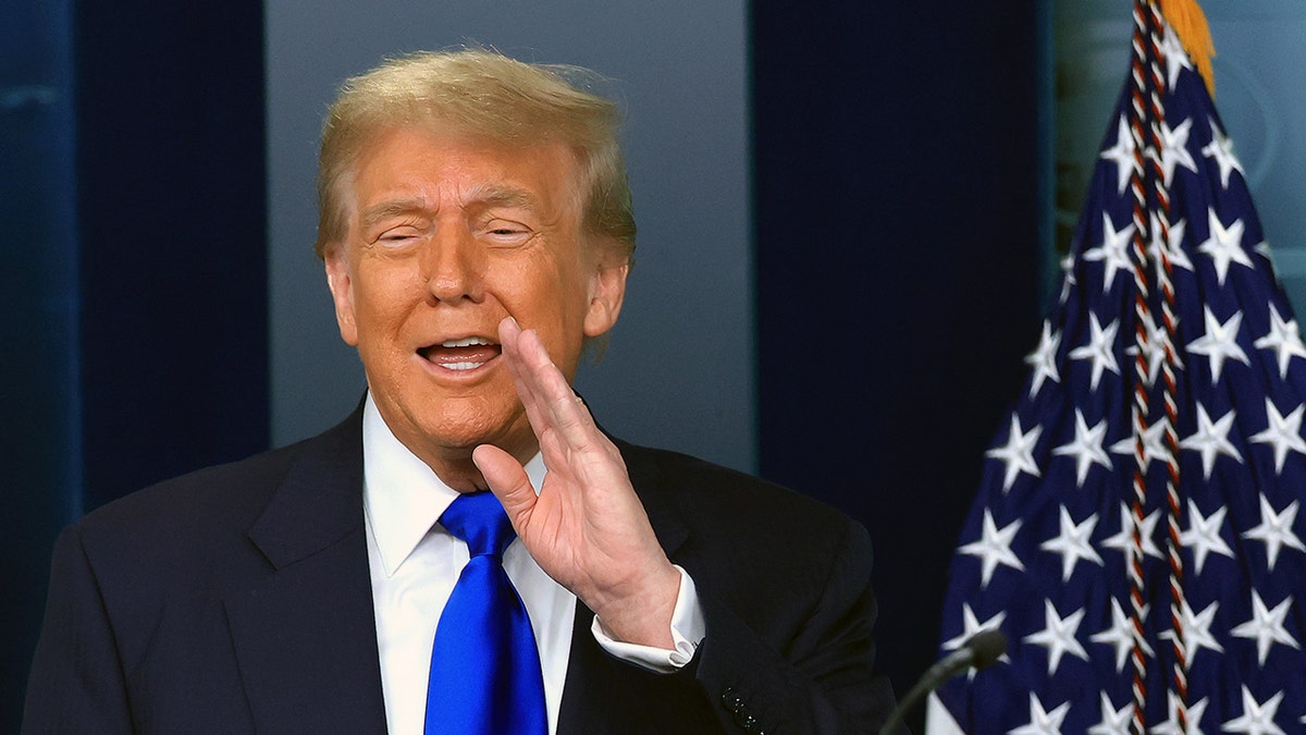 President Donald Trump speaking to reporters at White House