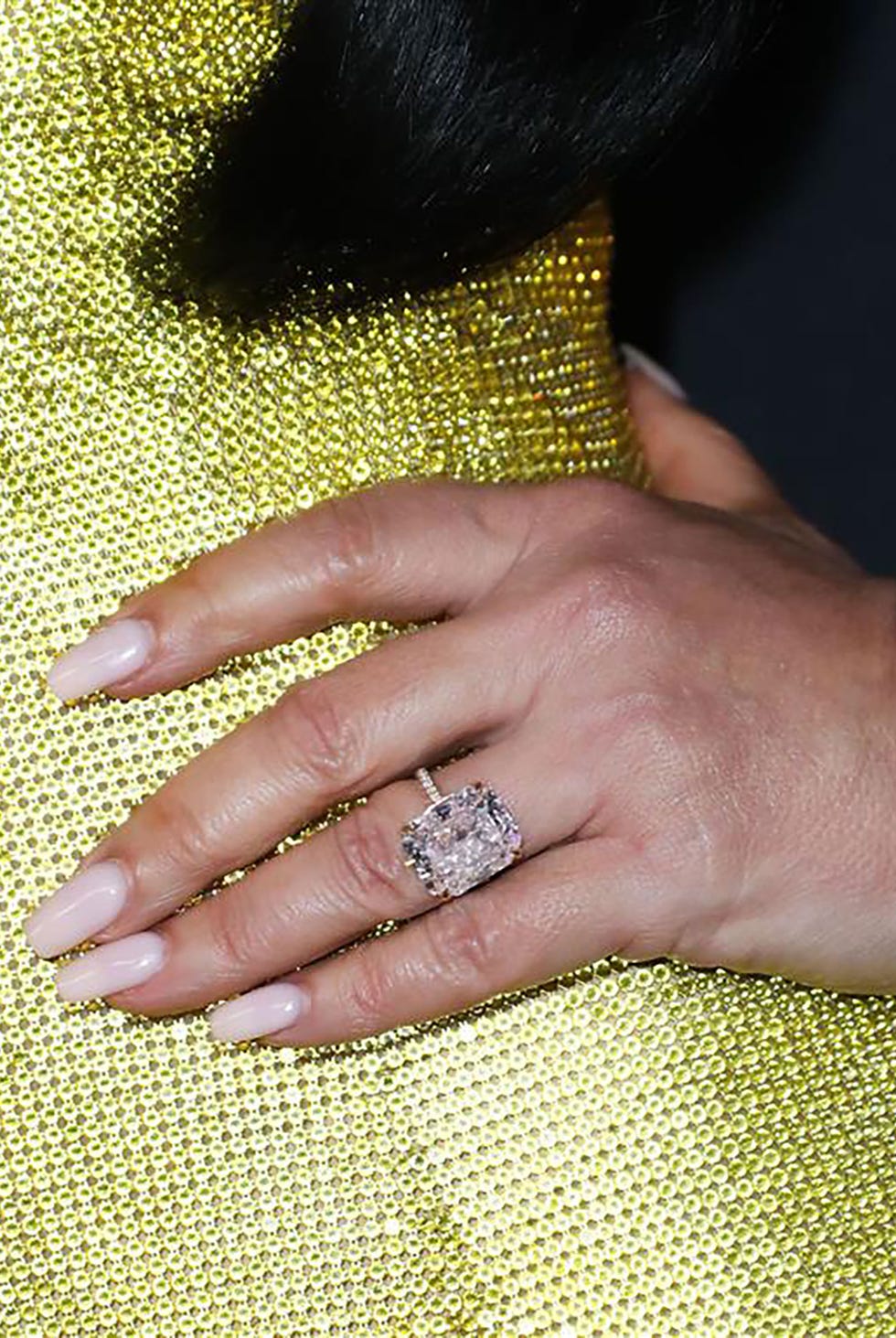 a close up of lauren sanchez's engagement ring