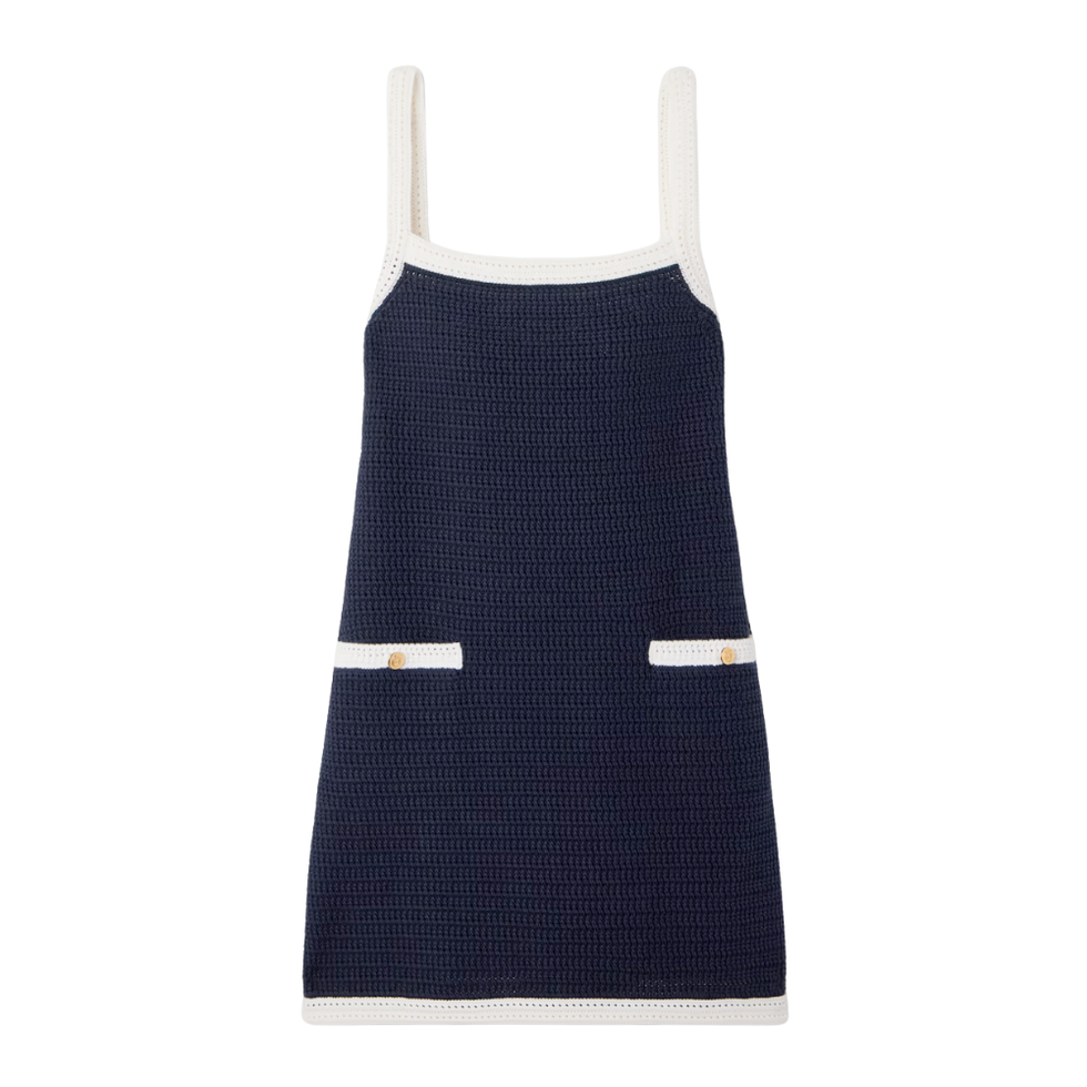 Two-Tone Crocheted Cotton-Blend Mini Dress