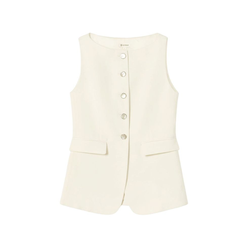 Sleeveless Button Up Silk Vest
