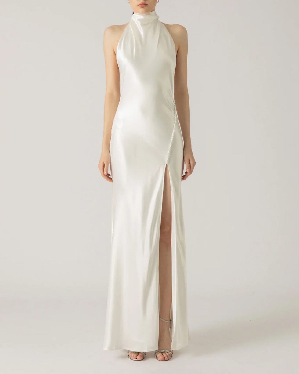 Penelope High-Neck Open-Back Satin Maxi Dress