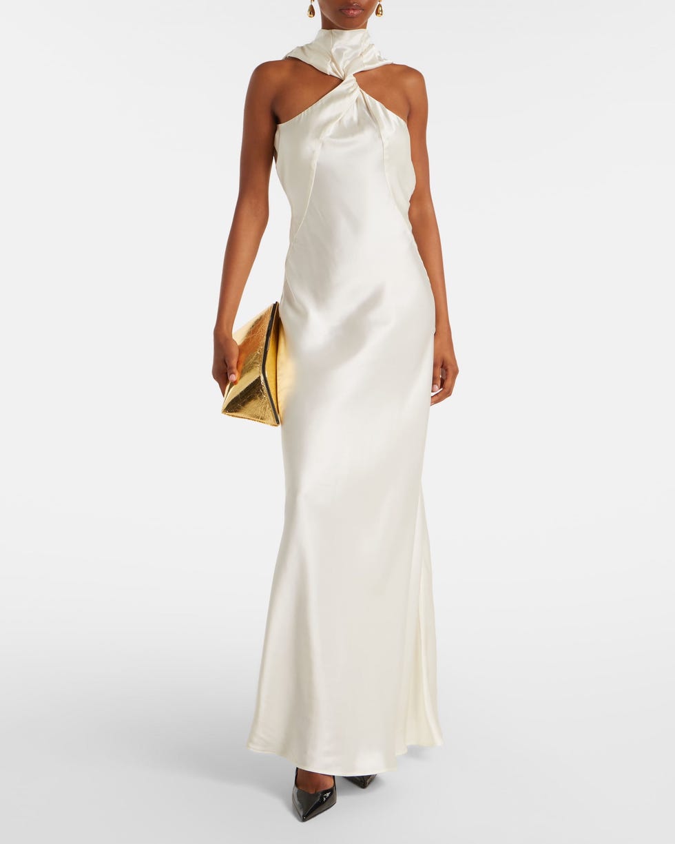 Gathered Halterneck Satin Gown
