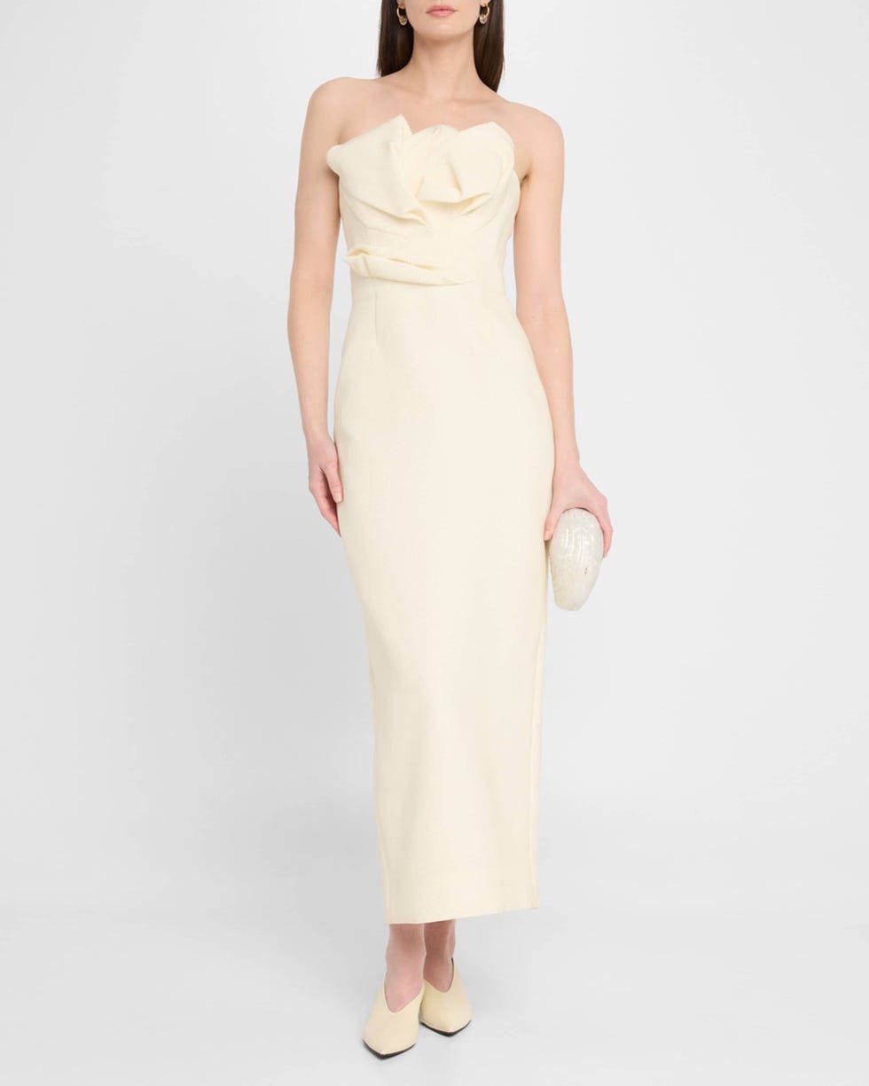 Draped Tulip Strapless Sheath Ankle Dress