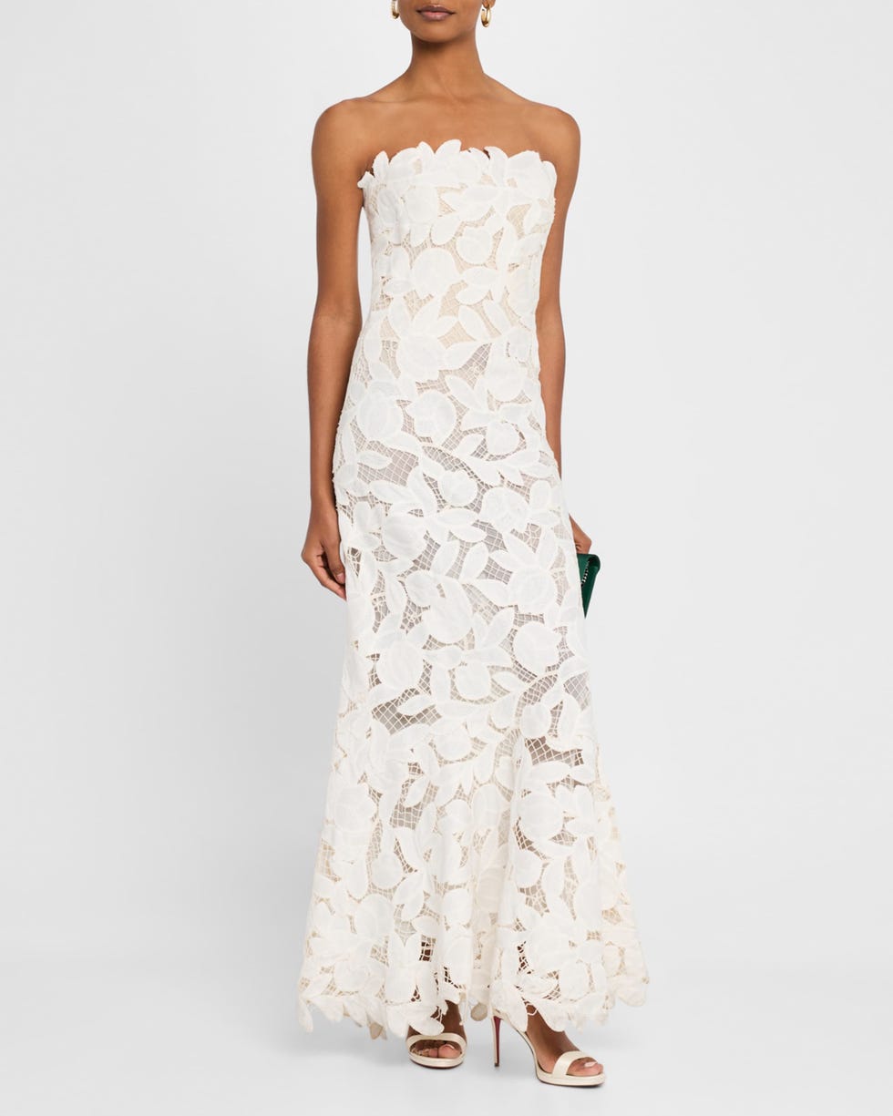 Valletta Strapless Floral Lace Maxi Dress