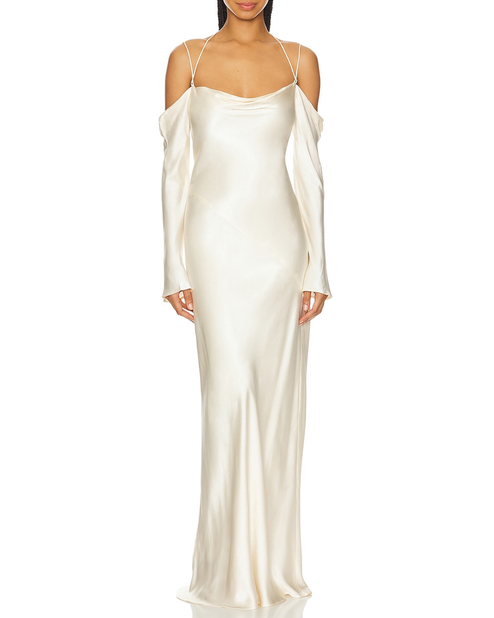 La Lune Off Shoulder Tie Maxi Dress