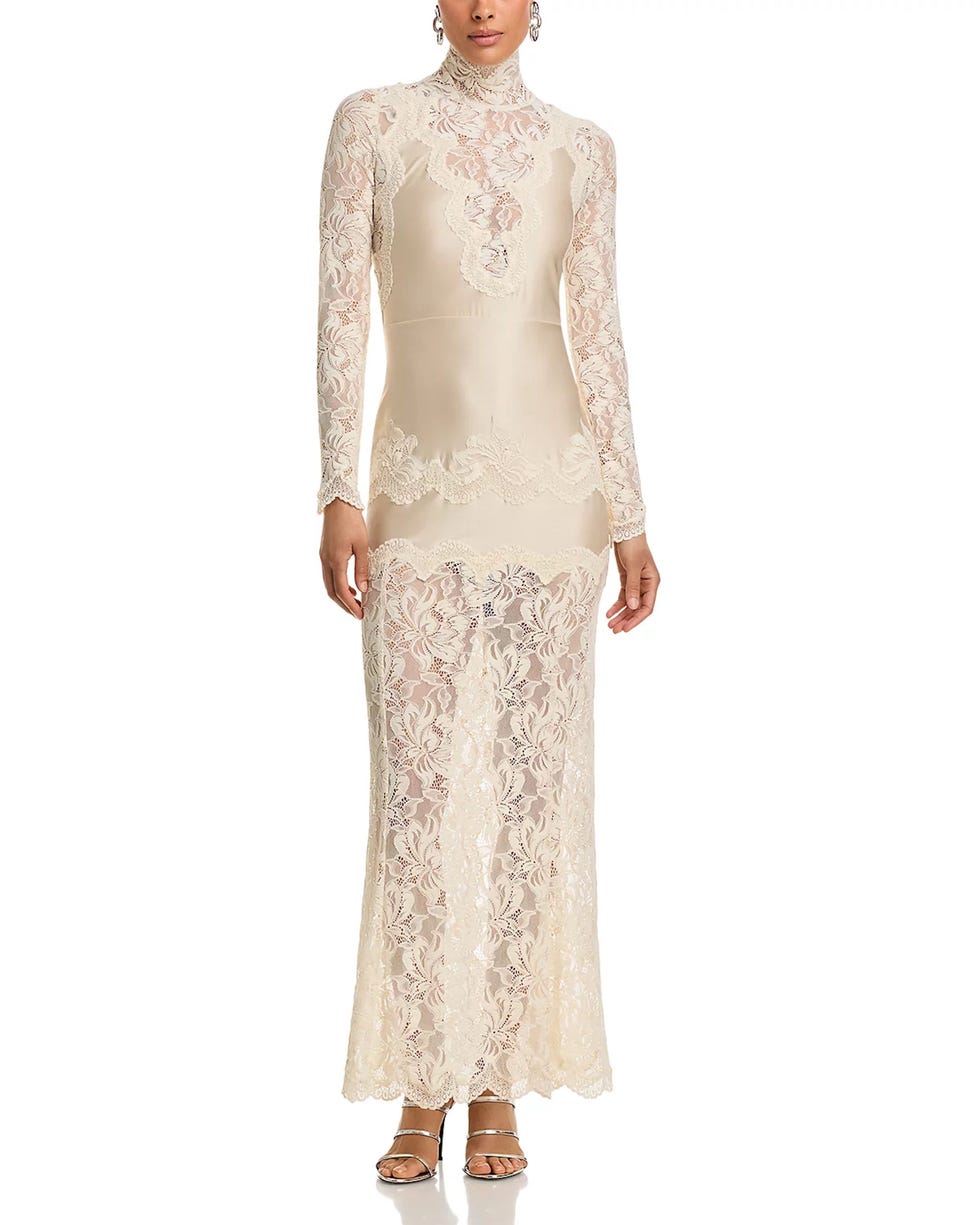 Floral Lace Mock Neck Maxi Dress