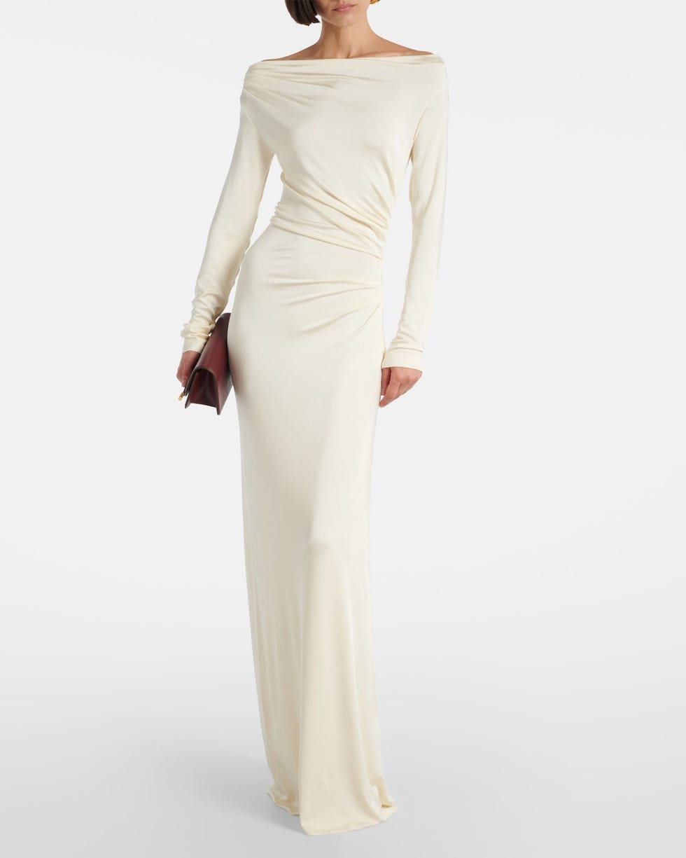 Draped Off-Shoulder Jersey Gown