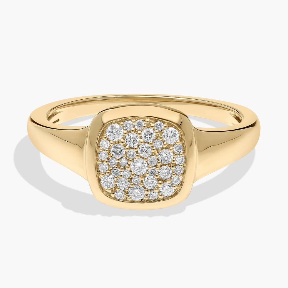 Diamond Cluster Signet Ring in 14k Yellow Gold