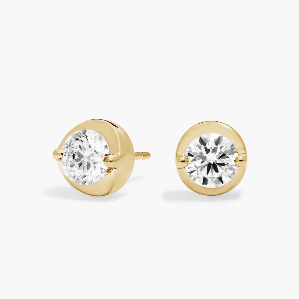 Illusion Stud Earrings With Lab-Grown Diamonds In 14K Yellow Gold