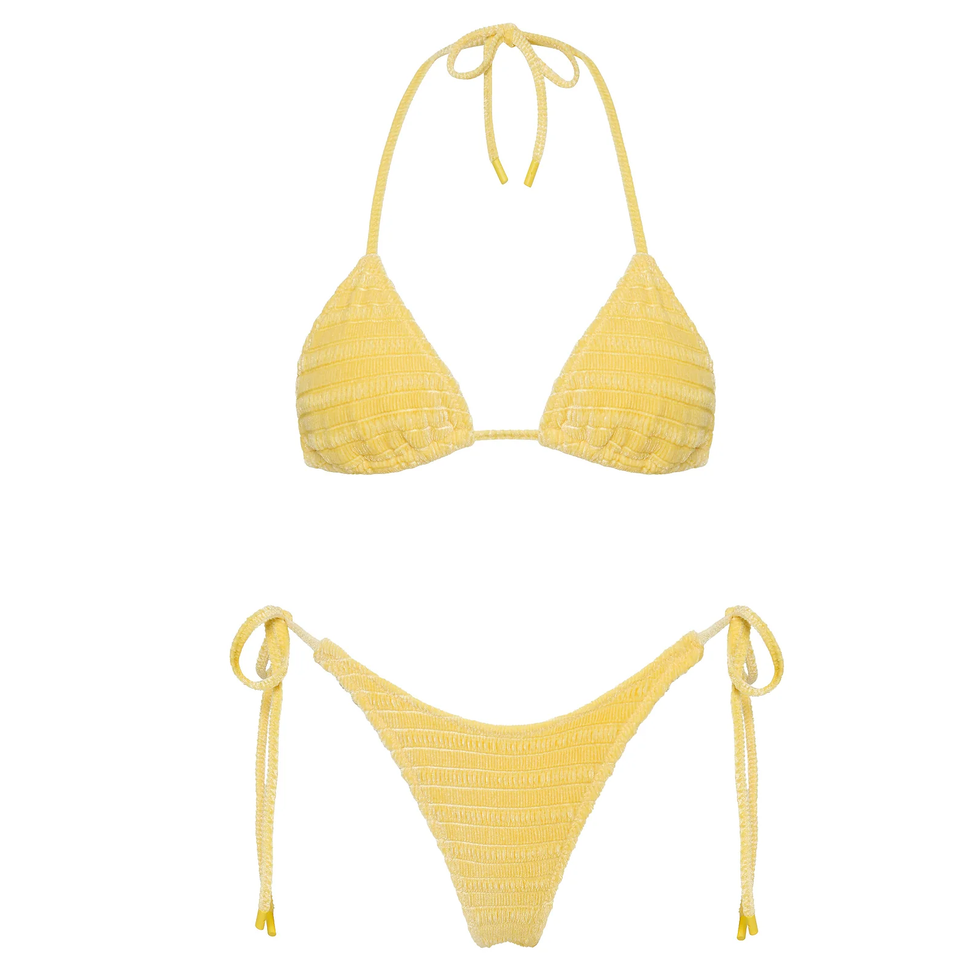 Vinca - Maca Yellow Velvet Triangle Bikini Set