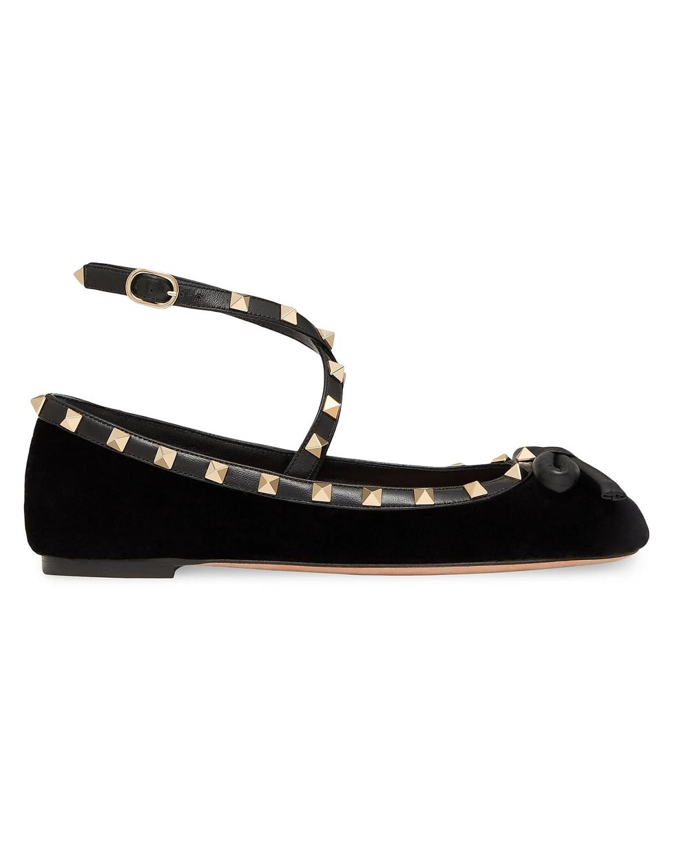 Rockstud Velvet Ballerina Flats