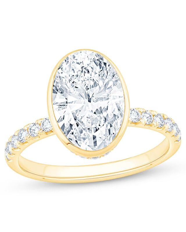Now + Forever Oval-Cut Hidden Halo Bezel-Set Engagement Ring