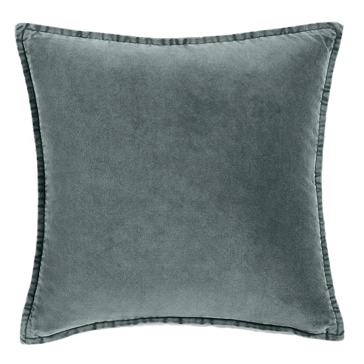 Relaxed Washed Organic Cotton Velvet 20”x20” Teal Blue Throw Pillow