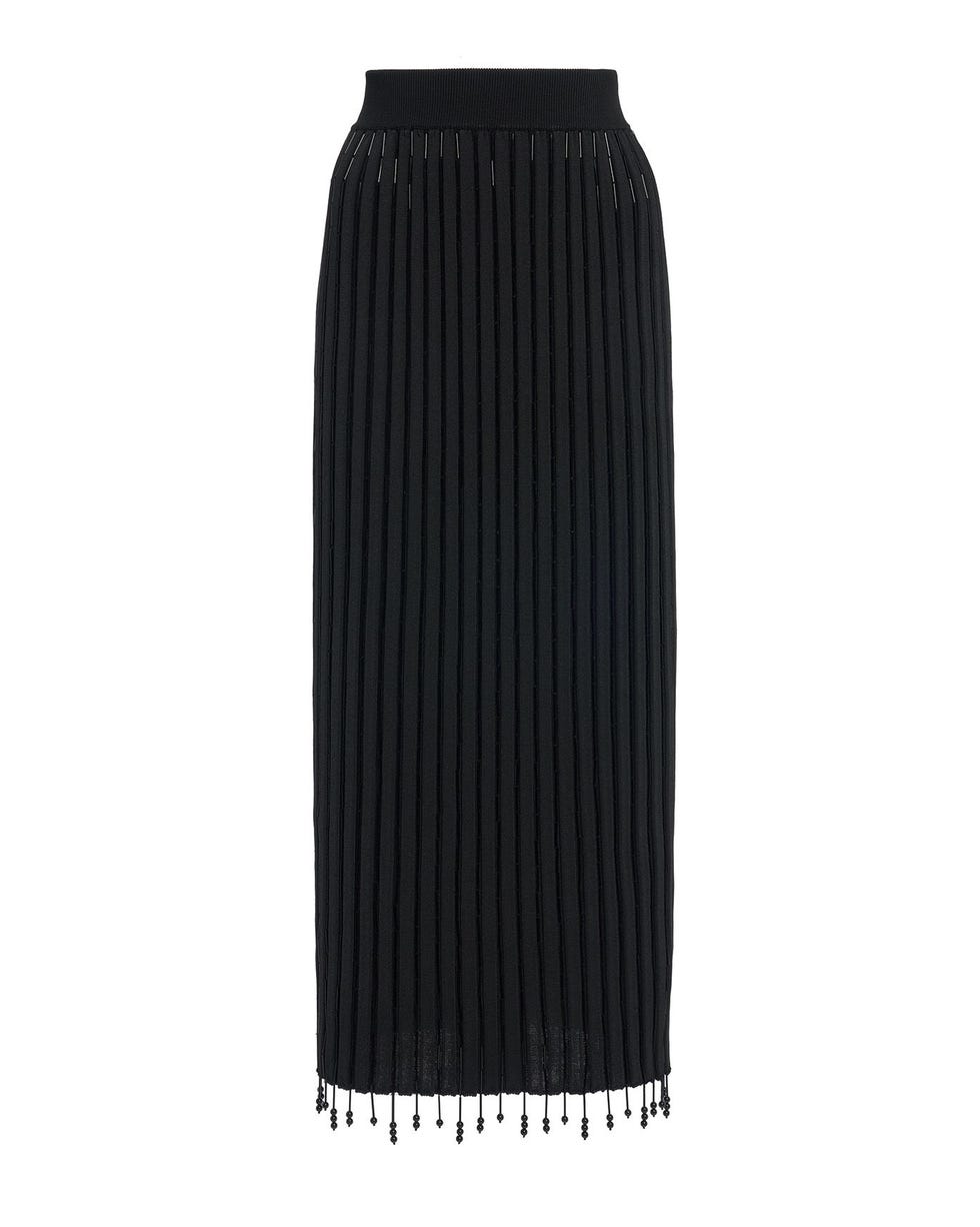 Embellished Plissé-Knit Midi Skirt