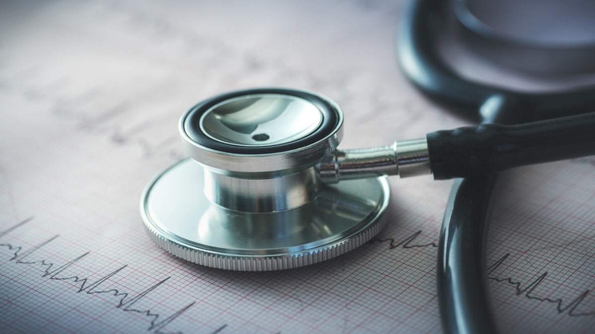 A stethoscope sits on top of a medical chart