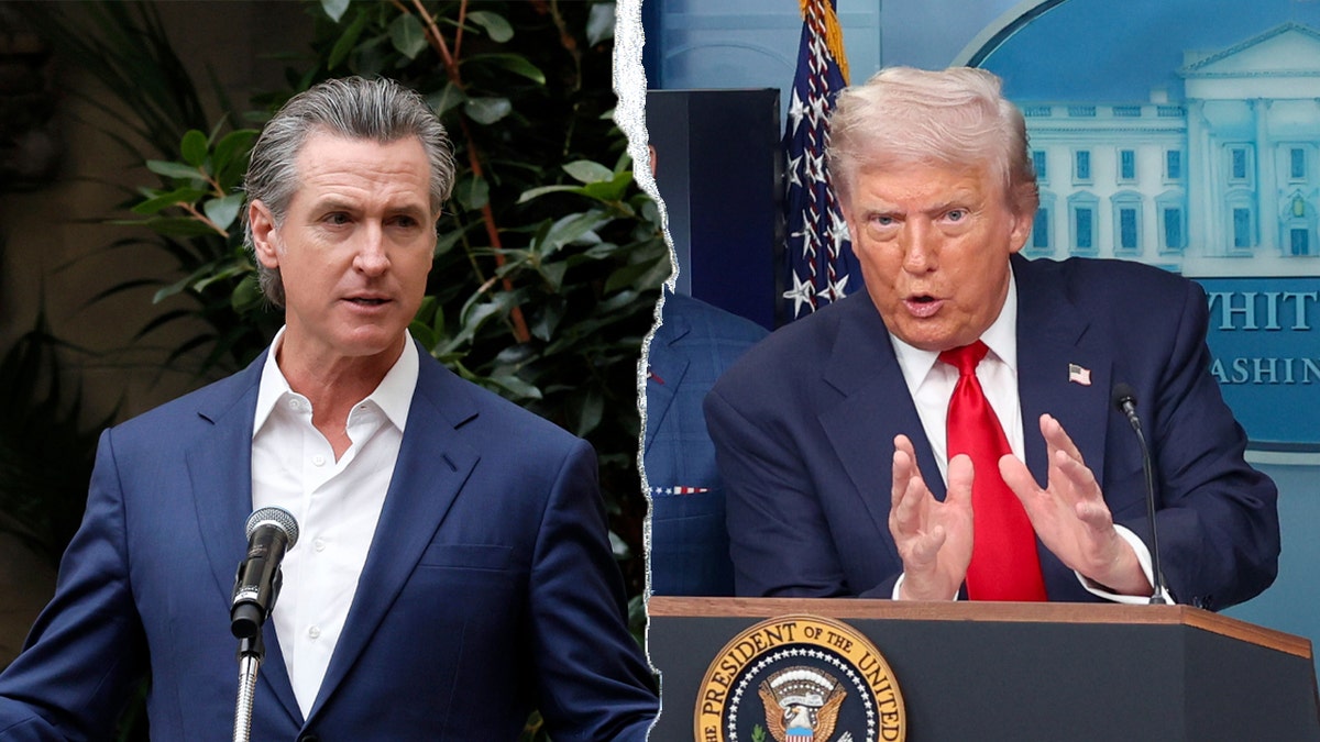 Gavin Newsom and Donald Trump composite photo