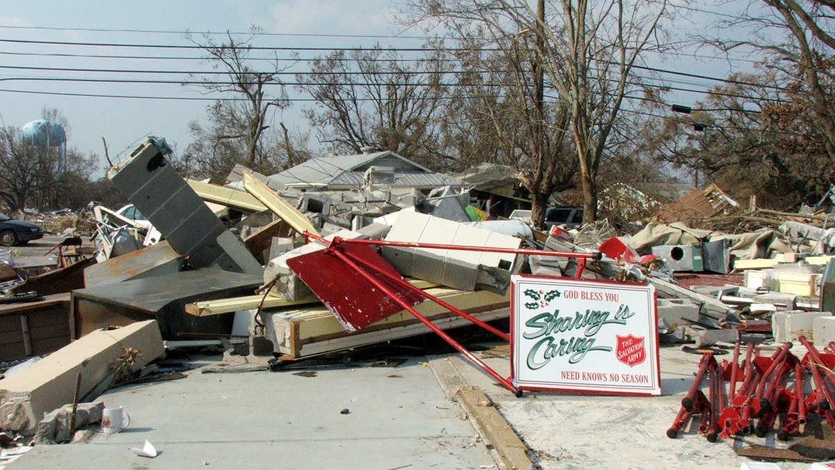 Debris piled up in the street