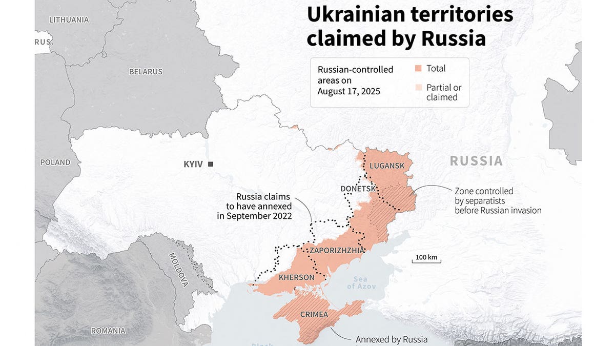 Map shows areas in Ukraine occupied by Russia