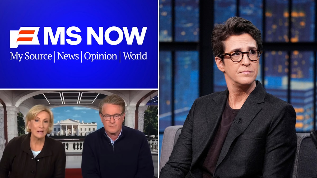 new MSNBC logo, Joe Scarborough, Mika Brzezinski and Rachel Maddow